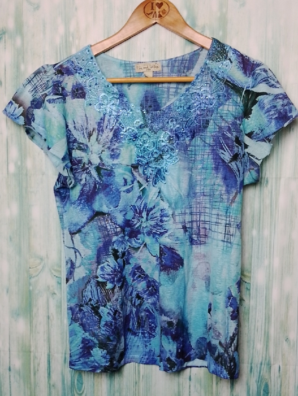 Live and Let Live Blue Floral Embroidered Short Sleeve Top PL